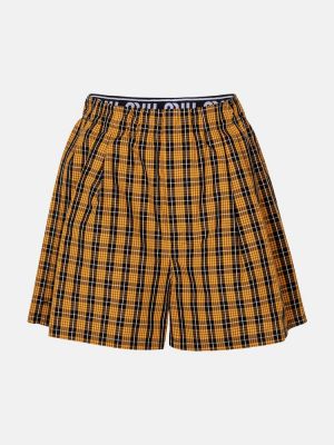 Shorts en coton à carreaux Miu Miu orange