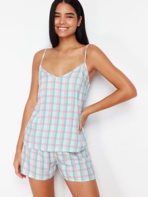 Pletena pižama iz viskoze s karirastim vzorcem Trendyol