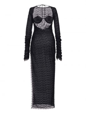 Krajkové hedvábné večerní šaty Alessandra Rich černé