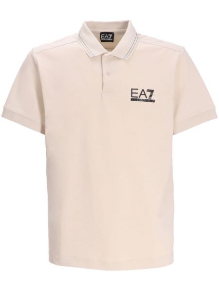 Kokvilnas polo krekls ar izšuvumiem Ea7 Emporio Armani bēšs