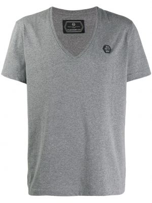 Camiseta con escote v Philipp Plein gris