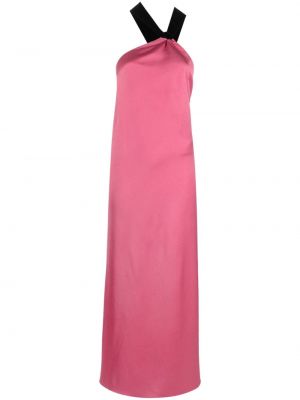 Сатенена макси рокля с панделка Del Core розово