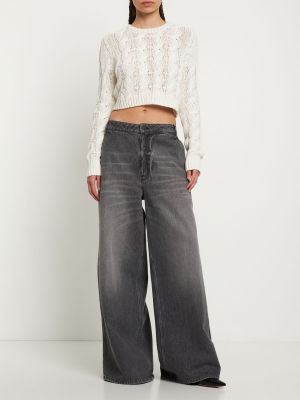 Bavlněné džíny s nízkým pasem relaxed fit Gauchere šedé