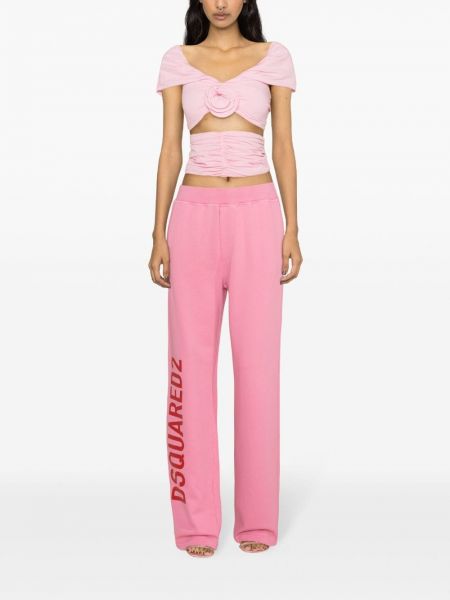 Kokvilnas treniņtērpa bikses ar apdruku Dsquared2 rozā