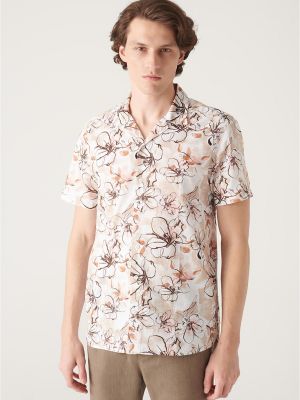 Φλοράλ βαμβακερό πουκάμισο με σχέδιο Avva μπεζ