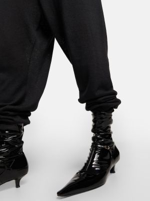 Μεταξωτό λινό παντελόνι με ίσιο πόδι The Row μαύρο