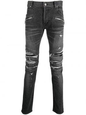 Slank rippet skinny jeans Balmain svart