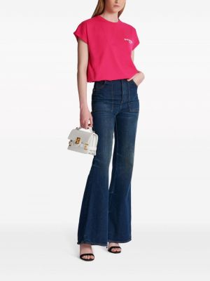 Bavlněné tričko s potiskem Balmain růžové