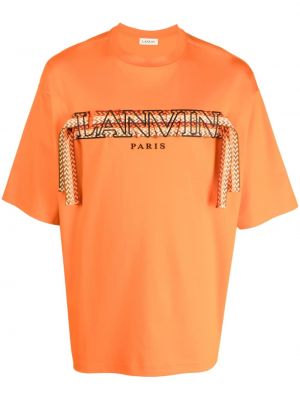 Памучна тениска бродирана Lanvin оранжево