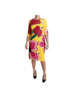 Sukienka midi w kwiatki Dolce And Gabbana żółta