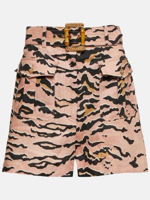 Lanene kratke hlače s printom Zimmermann ružičasta