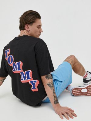 Tommy Jeans pamut póló , nyomott mintás - Fekete