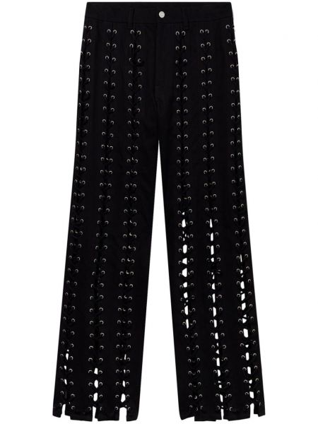Čipkované bavlnené šnurovacie džínsy s rovným strihom Stella Mccartney čierna