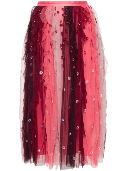 Tylové midi sukně s flitry Needle & Thread růžové