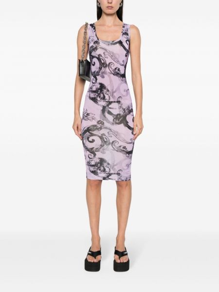 Mini šaty s potiskem Versace Jeans Couture fialové