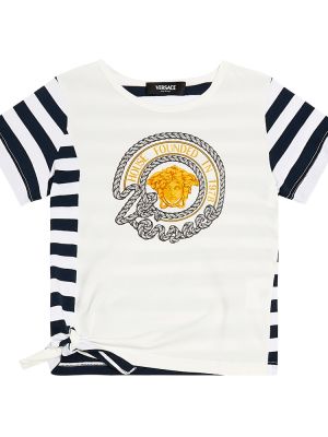 T-shirt i bomull med mönster i ränder med mönster för tjejer Versace Kids