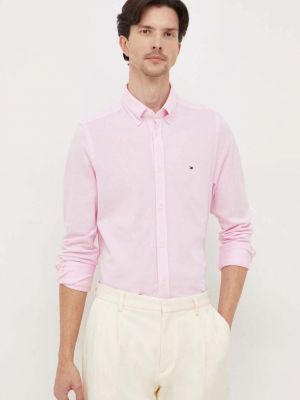 Бавовняна сорочка на ґудзиках слім Tommy Hilfiger рожева