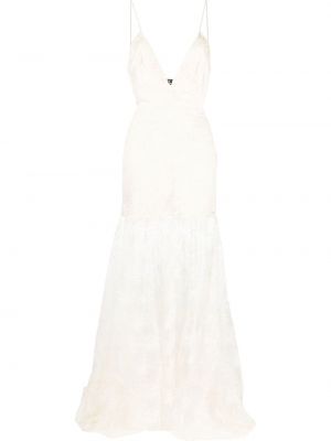 Čipkované kvetinové večerné šaty Rotate biela