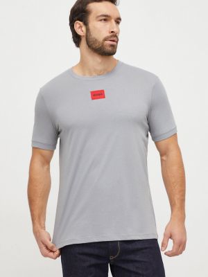Тениска с дълъг ръкав с апликация Hugo сиво