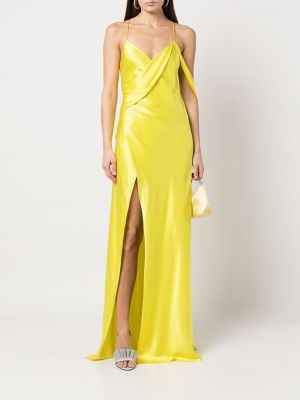Hedvábné koktejlové šaty s výstřihem do v Michelle Mason žluté