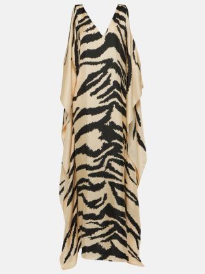 Vestito lungo di seta con stampa a righe tigrate Oscar De La Renta