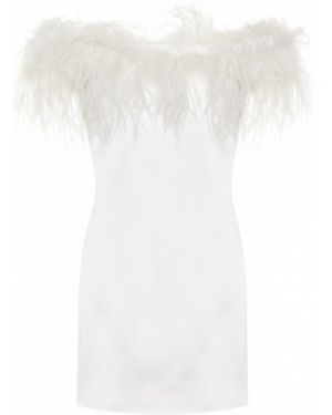 Vestido con plumas de plumas de crepé Saint Laurent blanco