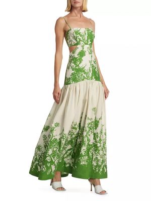 Хлопковое длинное платье в цветочек с принтом Silvia Tcherassi зеленое