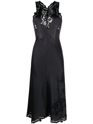 Hedvábné koktejlové šaty s výšivkou Isabel Marant černé