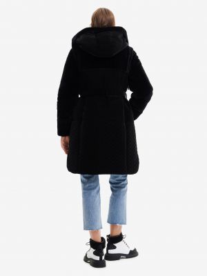 Zimný kabát s kožušinou Desigual čierna