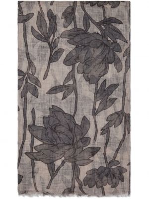 Echarpe en lin à fleurs à imprimé Brunello Cucinelli gris