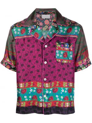 Kvetinová pruhovaná hodvábna košeľa Pierre-louis Mascia fialová