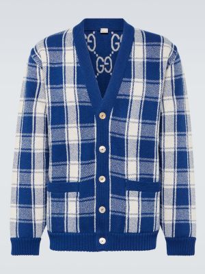 Cardigan di lana a quadri reversibile Gucci blu