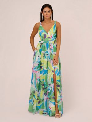 Длинное платье в цветочек с принтом Adrianna Papell зеленое