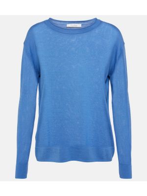 Памучен копринен пуловер Max Mara синьо