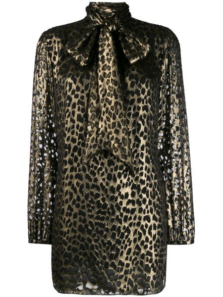 Vestido de cóctel con estampado leopardo Saint Laurent