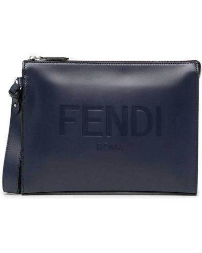 Lær clutch Fendi blå