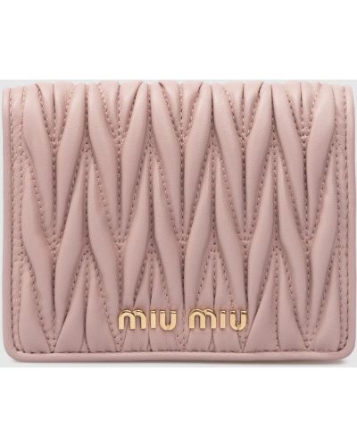 Шкіряний гаманець з логотипом пудровий Miu Miu