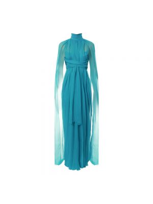 Jedwabna sukienka z dekoltem w serek Alberta Ferretti niebieska