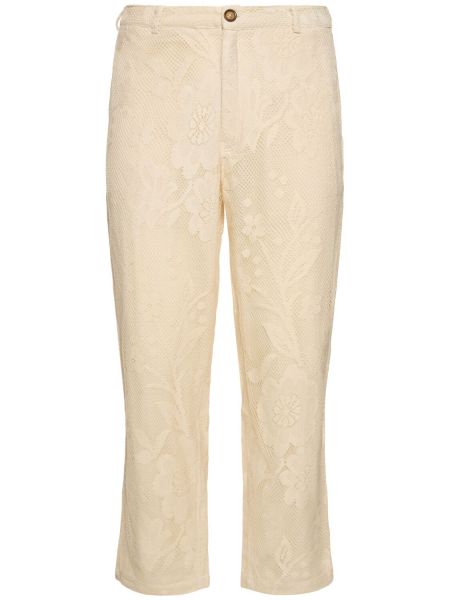 Pamučne klasične hlače s čipkom Harago bijela