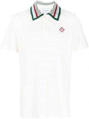 Pletena pamučna polo majica Casablanca bijela