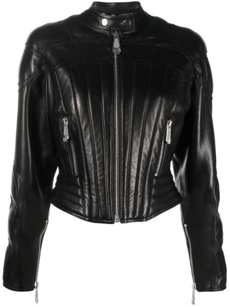 Kožna jakna s patentnim zatvaračem Philipp Plein crna