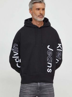 Bavlněná mikina s kapucí s aplikacemi Calvin Klein Jeans černá