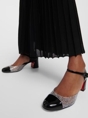 Кожени полуотворени обувки от лакирана кожа с кристали Christian Louboutin черно
