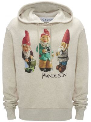 Raštuotas medvilninis džemperis su gobtuvu Jw Anderson smėlinė