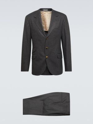 Pruhovaný vlnený oblek Brunello Cucinelli sivá