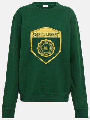 Sweter bawełniany z nadrukiem Saint Laurent zielony