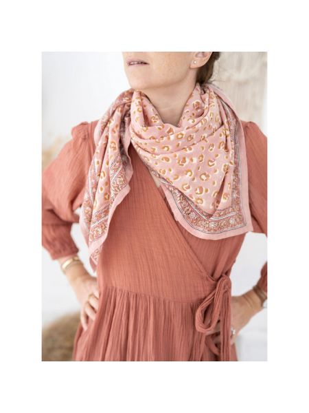 Bufanda de algodón con estampado Bindi Atelier rosa