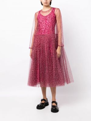 Sukienka midi z nadrukiem w panterkę tiulowa Molly Goddard różowa