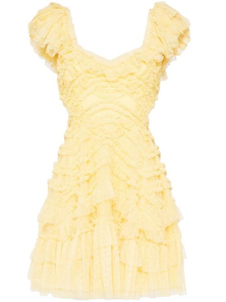 Sukienka koktajlowa z falbankami Needle & Thread żółta