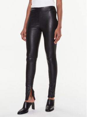 Slim fit kožené priliehavé nohavice Calvin Klein čierna